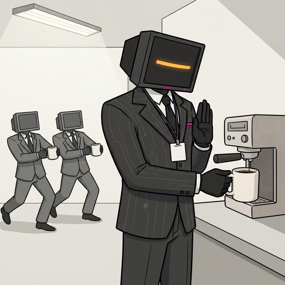 Meme: the only line he enforces harder than the budget is the coffee queue.
